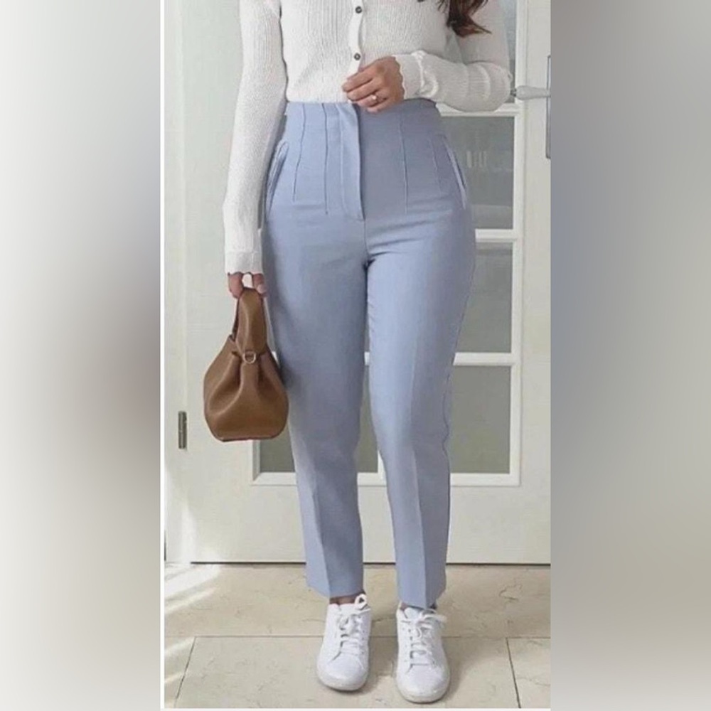 🆕Zara Light Blue High Waisted Tailored Trousers Pants S🆕